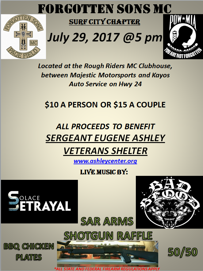 Forgotten Sons MC Surf City Chapter Event to Benefit Sgt. Eugene Ashley Veterans Shelter