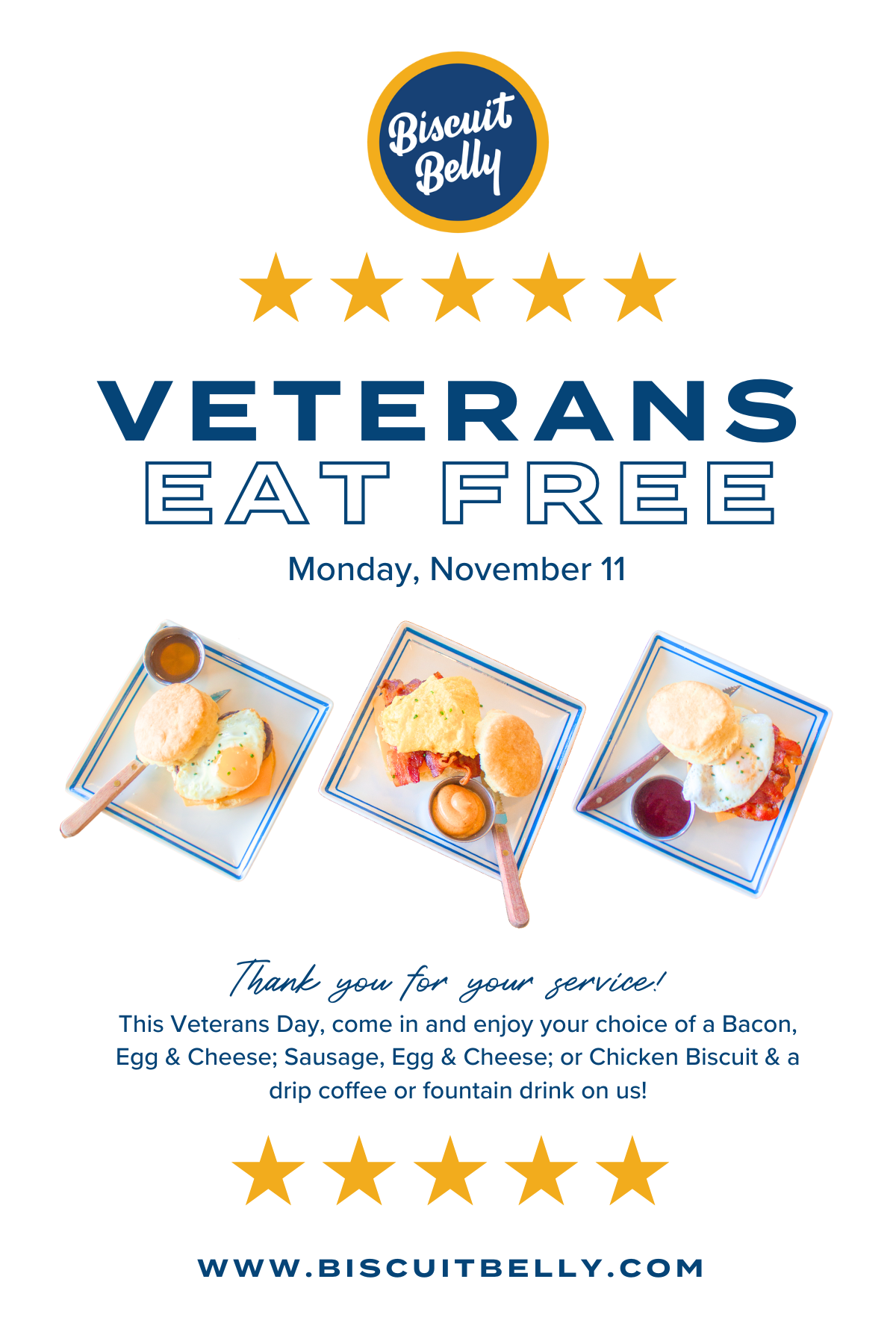 Free Veterans Day Meal at Biscuit Belly- Honoring Our Heroes - Veterans Day 2024