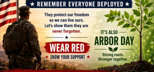 Wear RED This Friday - Arbor Day Tribute Remember Everyone Deployed - Square